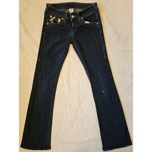 True Religion Joey Women's 29 Bootcut Gold Foil Flap Pocket Blue Jeans